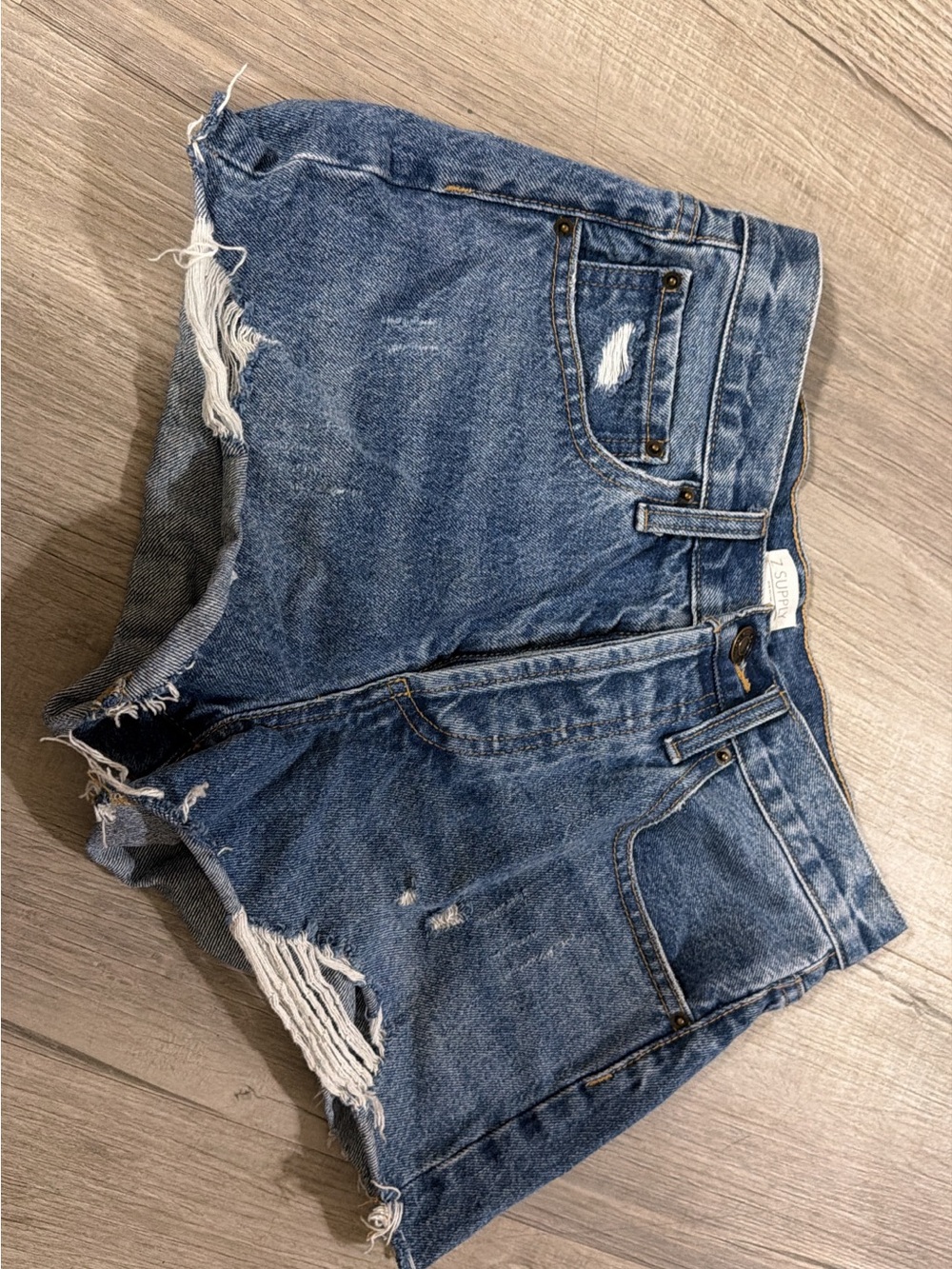 Z Supply Distressed Denim Blue High-Rise Shorts